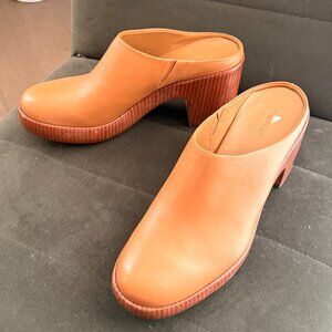 Vince Tan Color Leather Mule Clogs, SZ 10